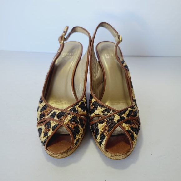 Stuart Weitzman Raffia Animal Print Slingback Wedges Size 7.5 - Picture 2 of 7